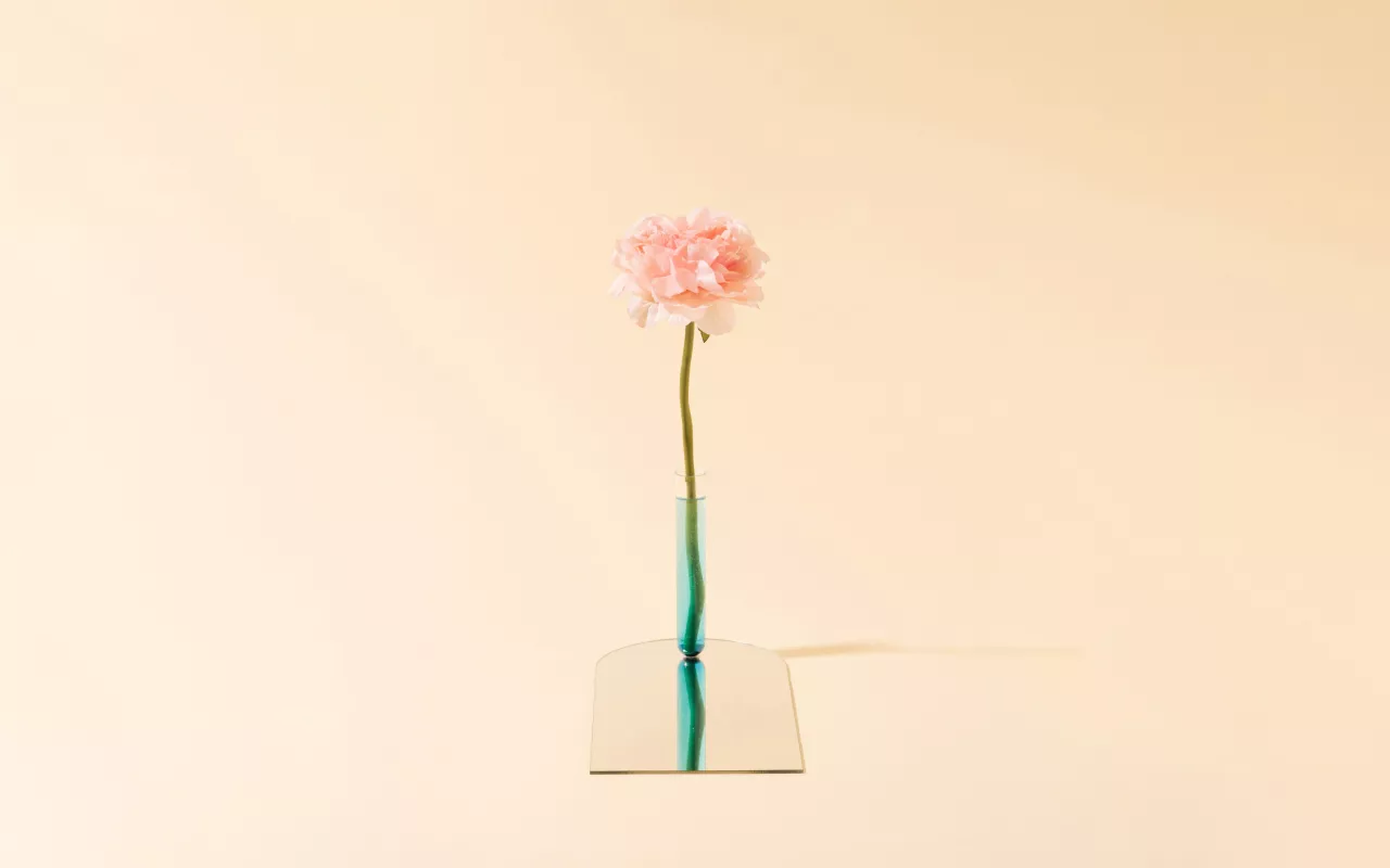 Eine Blume blüht in einem Reagenzglas. 