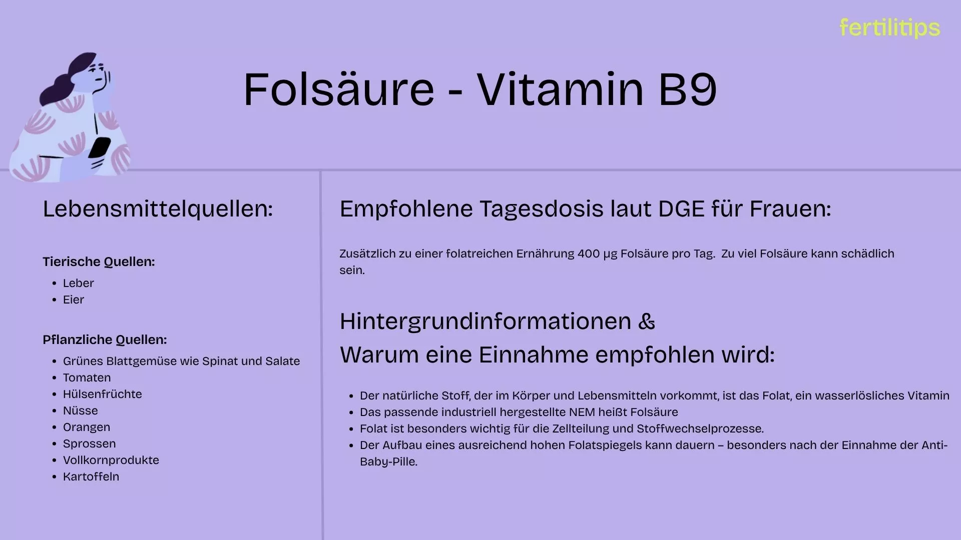 Eine Tabelle, die Folsäure-haltige Lebensmittel vorstellt