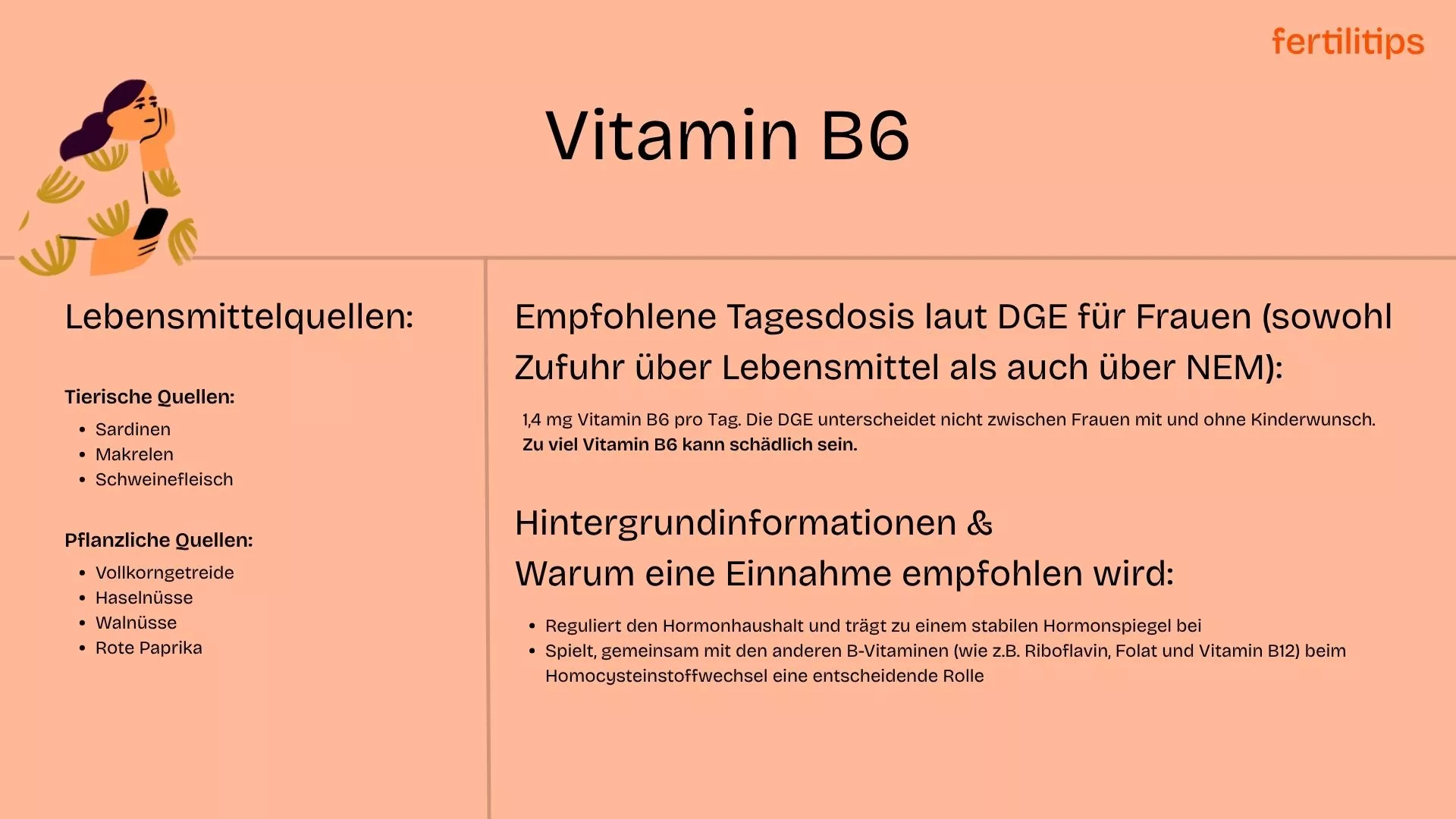 Eine Tabelle, die Vitamin B6-haltige Lebensmittel auflistet