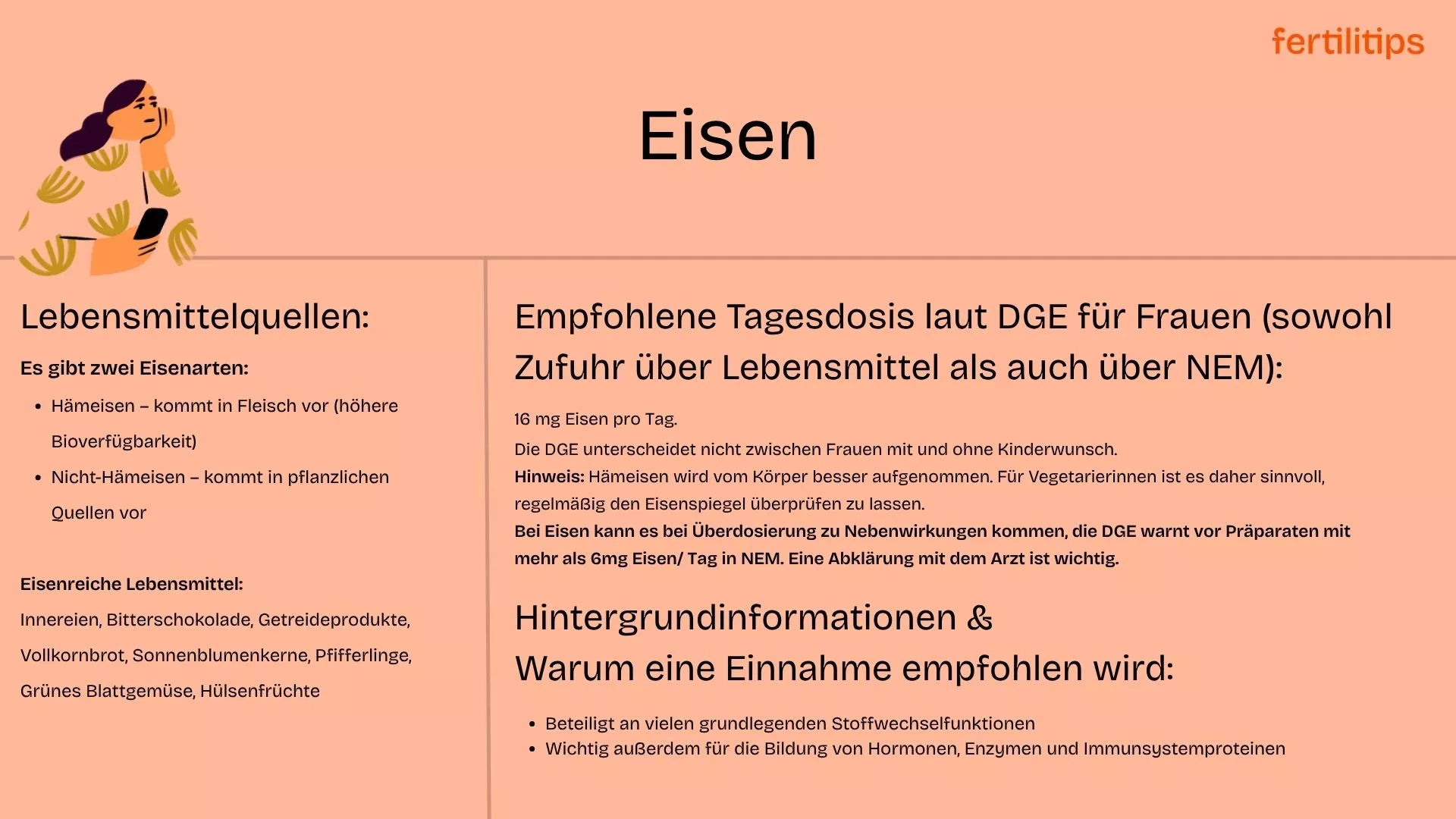 Eine Tabelle, die eisenhaltige haltige Lebensmittel auflistet