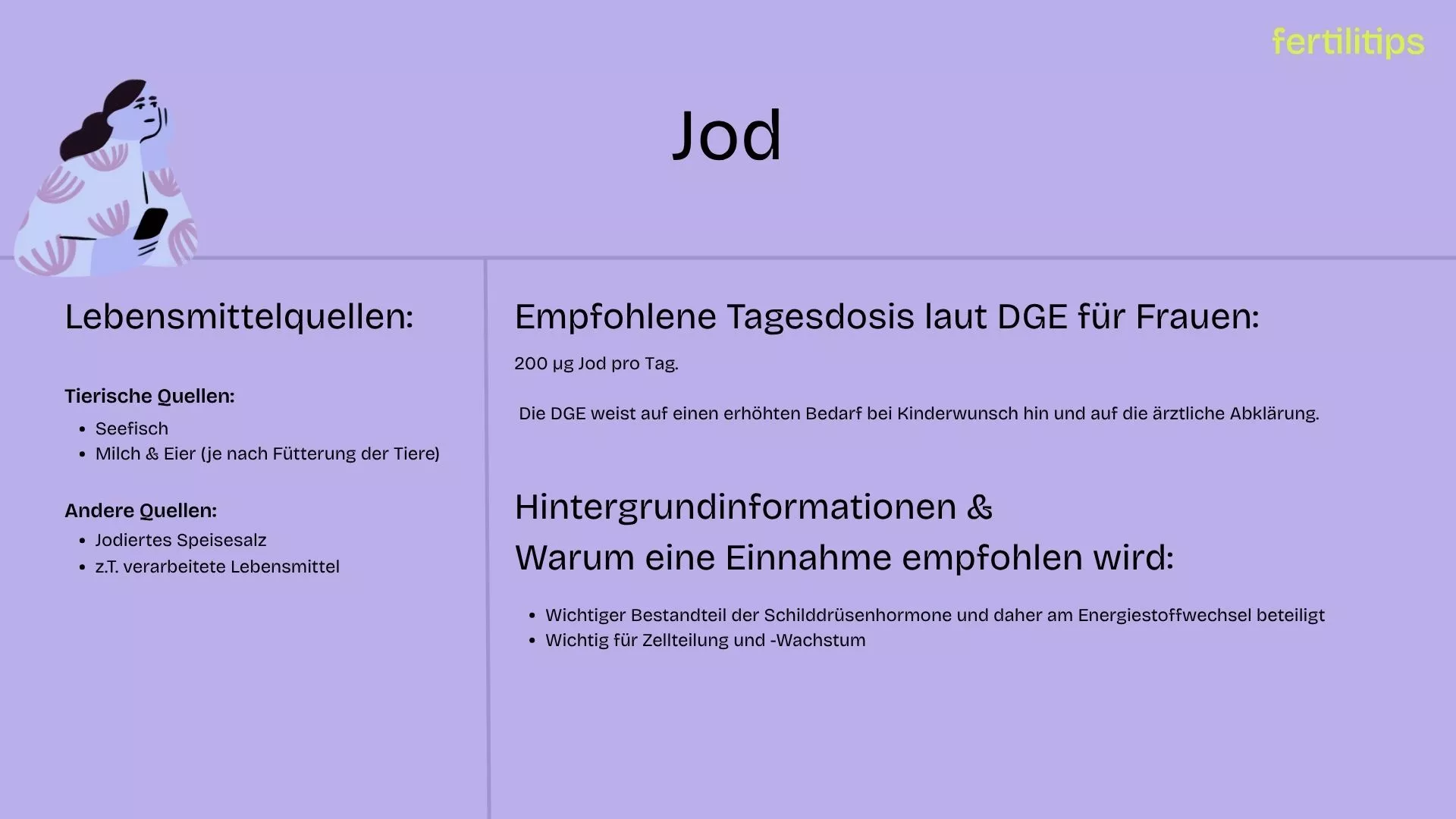 Eine Tabelle, die jodhaltige Lebensmittel auflistet