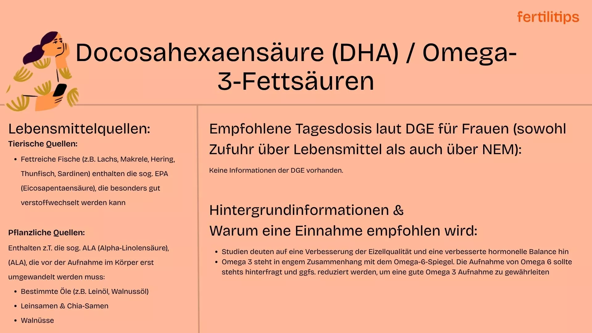 Eine Tabelle, die Omega-3-haltige Lebensmittel auflistet