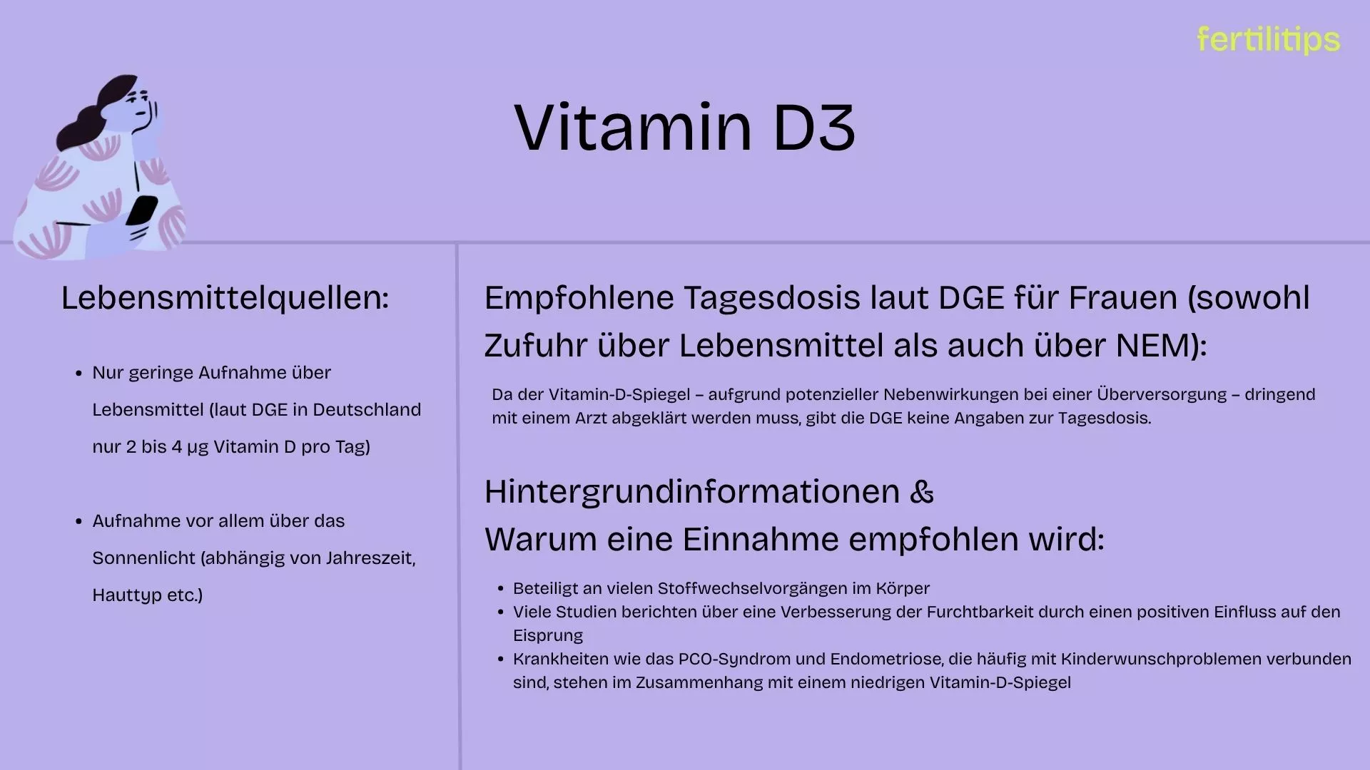 Eine Tabelle, die die Vitamin D3-Aufnahme erläutert