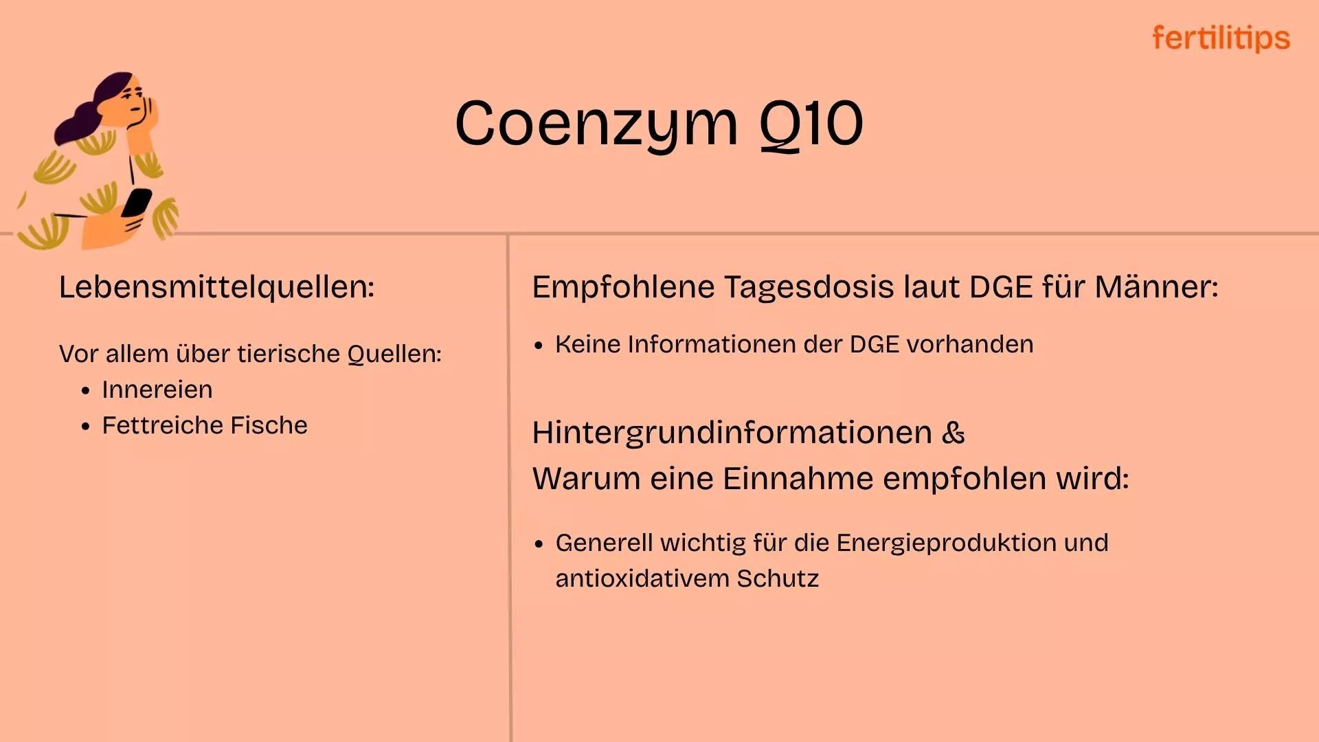 Eine Tabelle, die Coenzym Q10-haltige Lebensmittel auflistet