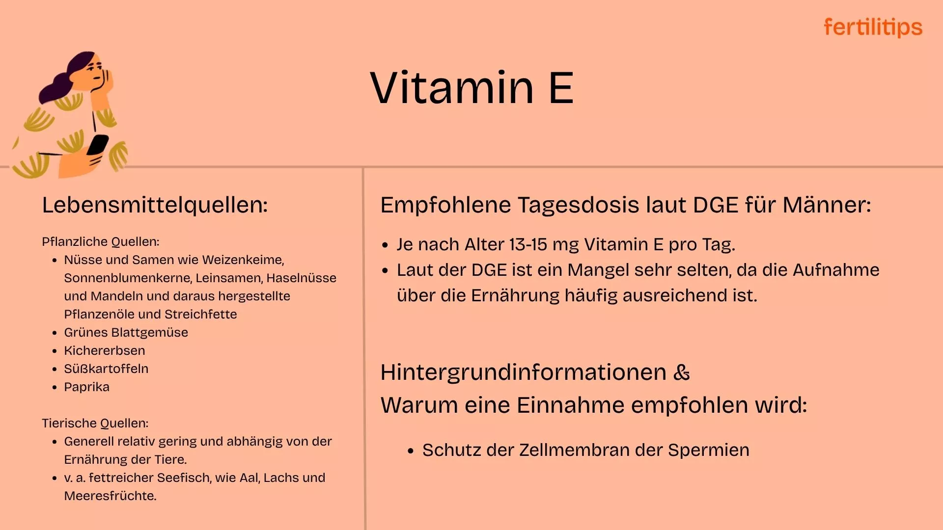 Eine Tabelle, die Vitamin E-haltige Lebensmittel auflistet
