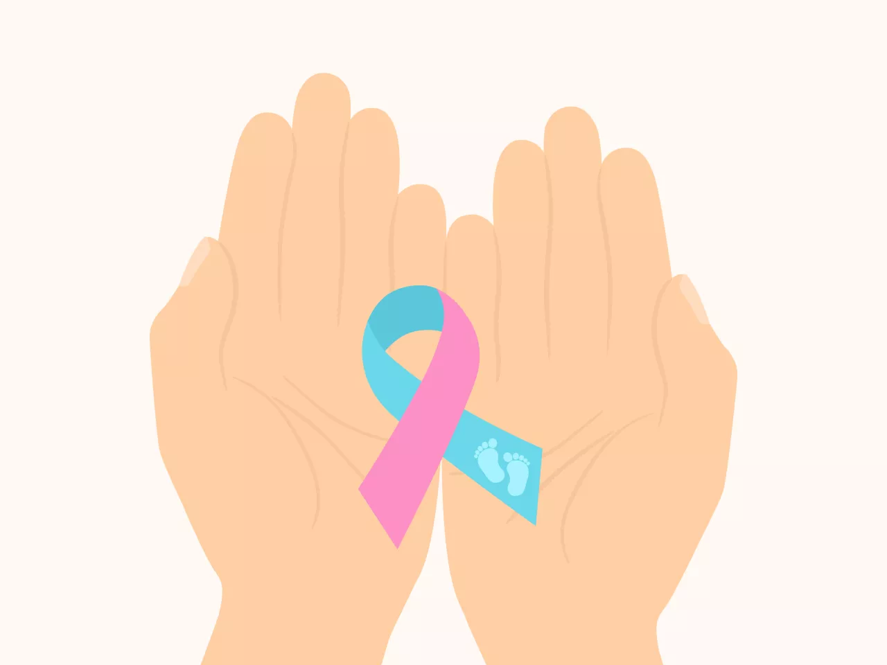 zwei Hände die eine rosa-blaue Schleife, welche Symbolisch für eine Fehlgeburt steht, halten